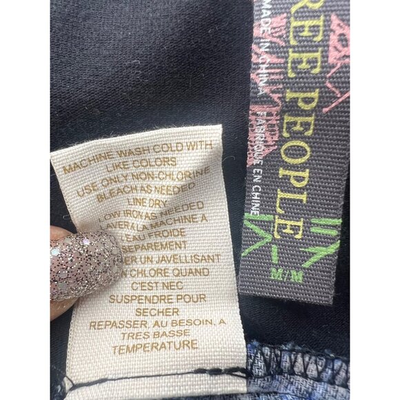 NWT Free People Black & Blue Paisley Print Crochet Lace Beaded Scoop Neck Dress - Picture 13 of 14